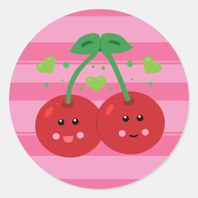Cute Cherries Classic Round Sticker (Front)