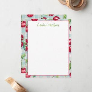 Cute Cherries on Aqua Gingham Plaid Card