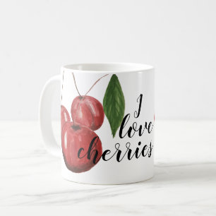 Cute Cherries Watercolor Hand-painted Monogrammed Coffee Mug