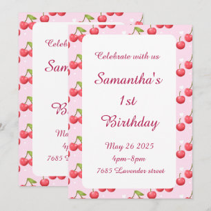 Cute Cherry 1er Anniversaire Fête Invitation