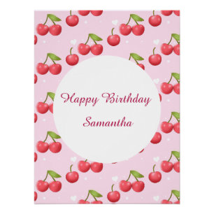 Cute Cherry 1st Birthday Party Poster