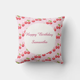 Cute Cherry 1st Birthday Party Throw Pillow