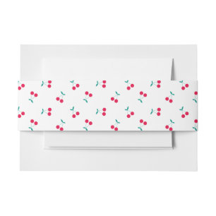 Cute Cherry Aesthetic Cherries Pattern White   Invitation Belly Band