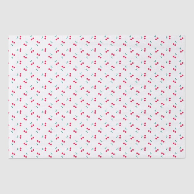 Cute Cherry Aesthetic Cherries Pattern White  Tissue Paper (Front)