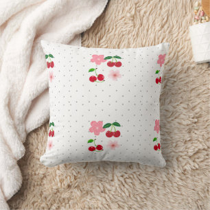 Cute Cherry and Blossom Pattern Wrapping Paper Throw Pillow