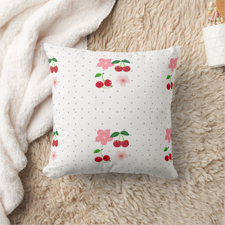 Cute Cherry and Blossom Pattern Wrapping Paper Throw Pillow