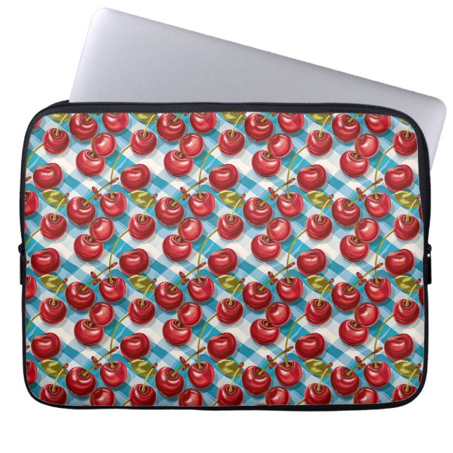 Cute Cherry and Blue Plaid Pattern  Laptop Sleeve (Front)