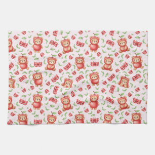 Cute Cherry Bear and Fruit Seamless Pattern Kitchen Towel
