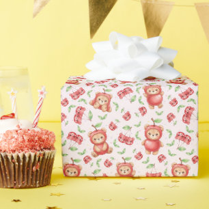 Cute Cherry Bear and Fruit Seamless Pattern Wrapping Paper