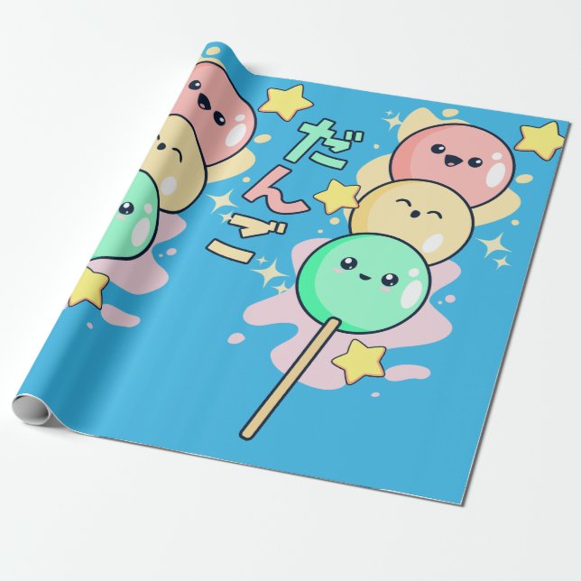 Cute Cherry Blossom Dumpling Wrapping Paper (Unrolled)