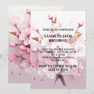 Cute Cherry Blossoms Birthday Party Invitations