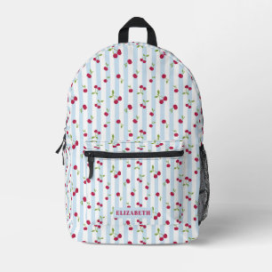 Cute Cherry Blue Stripes Retro Personalized Printed Backpack