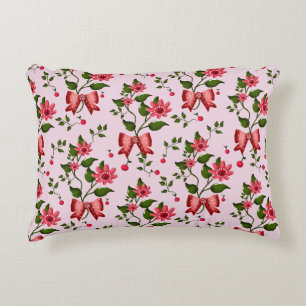 Cute Cherry Bow floral Pattern Accent Pillow