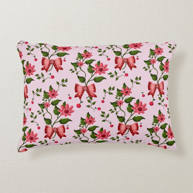 Cute Cherry Bow floral Pattern  Accent Pillow (Front)