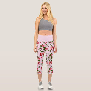 Cute Cherry Bow floral Pattern Capri Leggings