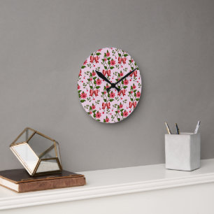 Cute Cherry Bow floral Pattern  Round Clock