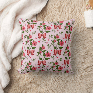 Cute Cherry Bow floral Pattern Throw Pillow