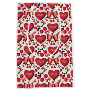 Cute Cherry Bow Mom Pattern Mother's Day Aesthetic Medium Gift Bag