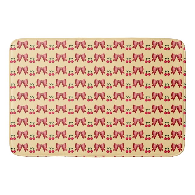 Cute Cherry Bow Seamless Pattern Pink Aesthetic Ka Bath Mat (Front)