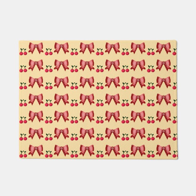 Cute Cherry Bow Seamless Pattern Pink Aesthetic Ka Doormat (Front)