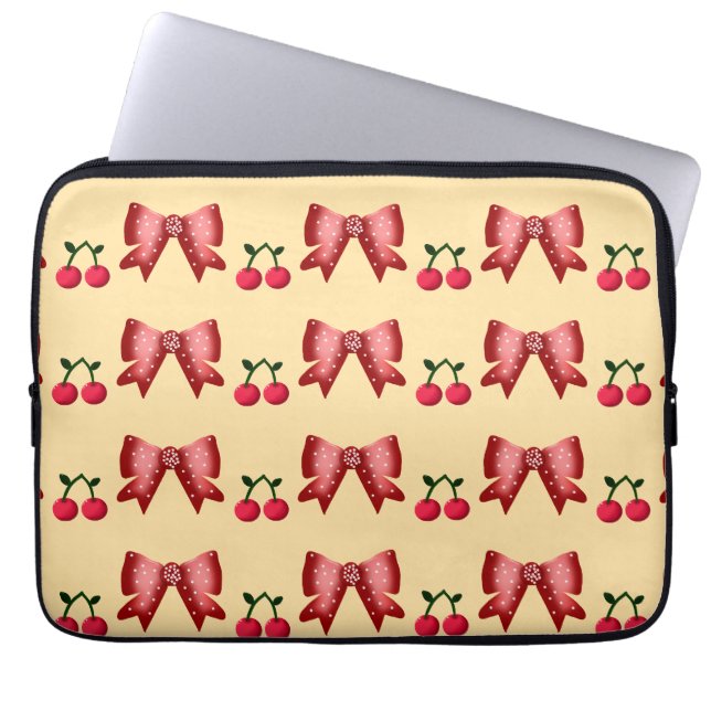 Cute Cherry Bow Seamless Pattern Pink Aesthetic Ka Laptop Sleeve (Front)