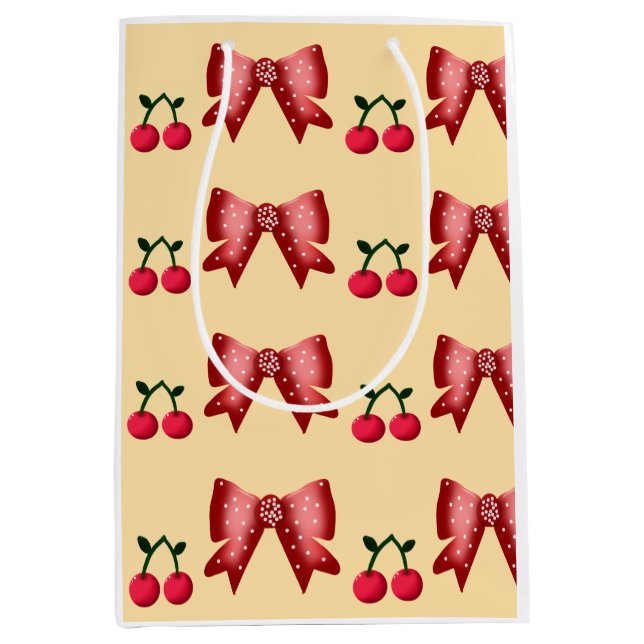 Cute Cherry Bow Seamless Pattern Pink Aesthetic Ka Medium Gift Bag (Front)