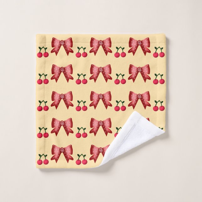 Cute Cherry Bow Seamless Pattern Pink Aesthetic Ka Wash Cloth (Wash Cloth)
