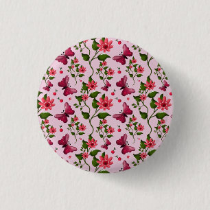 Cute Cherry Butterfly Pattern, Glossy Kawaii Fruit 1 Inch Round Button