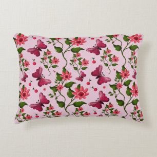 Cute Cherry Butterfly Pattern, Glossy Kawaii Fruit Accent Pillow