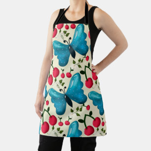 Cute Cherry Butterfly Pattern, Glossy Kawaii Fruit Apron