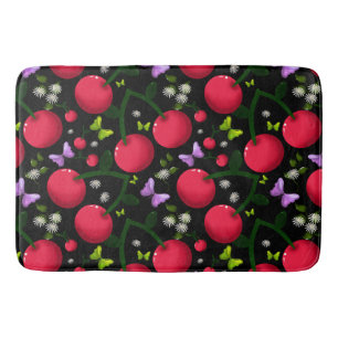 Cute Cherry Butterfly Pattern, Glossy Kawaii Fruit Bath Mat