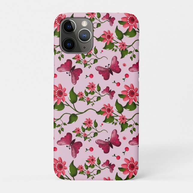 Cute Cherry Butterfly Pattern, Glossy Kawaii Fruit Case-Mate iPhone Case (Back)
