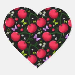 Cute Cherry Butterfly Pattern, Glossy Kawaii Fruit Heart Sticker