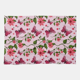 Cute Cherry Butterfly Pattern, Glossy Kawaii Fruit Kitchen Towel
