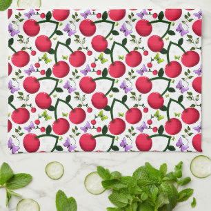 Cute Cherry Butterfly Pattern, Glossy Kawaii Fruit Kitchen Towel