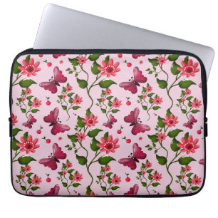 Cute Cherry Butterfly Pattern, Glossy Kawaii Fruit Laptop Sleeve