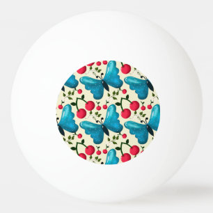 Cute Cherry Butterfly Pattern, Glossy Kawaii Fruit Ping Pong Ball