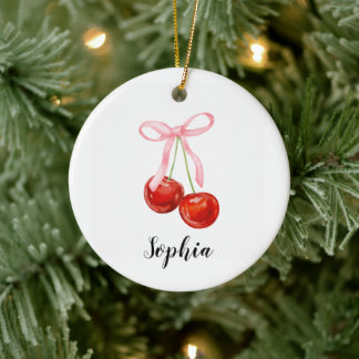 Cute Cherry Coquette Ceramic Ornament