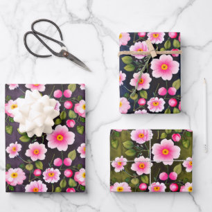 Cute Cherry flowers red, blue, yellow Wrapping Paper Sheet