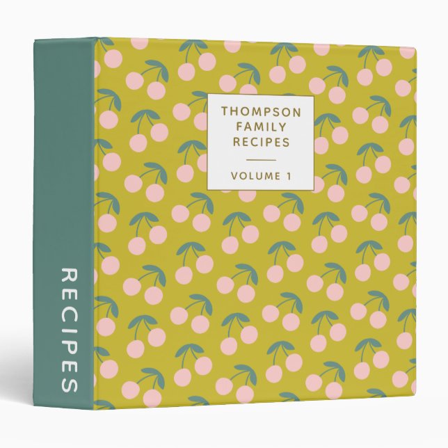 Cute Cherry Fruit Yellow Pink Personalized Recipe Binder (Front/Spine)