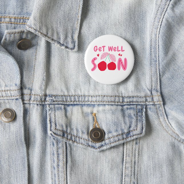 Cute Cherry Get Well Soon 2 Inch Round Button (In Situ)