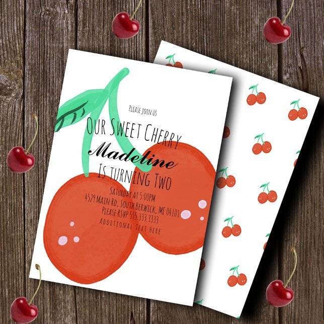 Cute Cherry Hand Drawn Sweet Birthday  Invitation (Creator Uploaded)