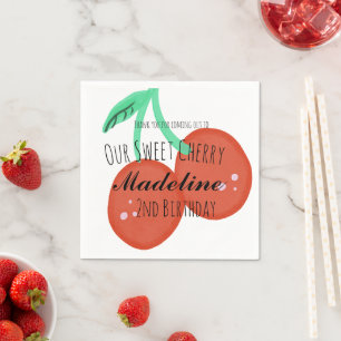 Cute Cherry Hand Drawn Sweet Birthday Red Napkin
