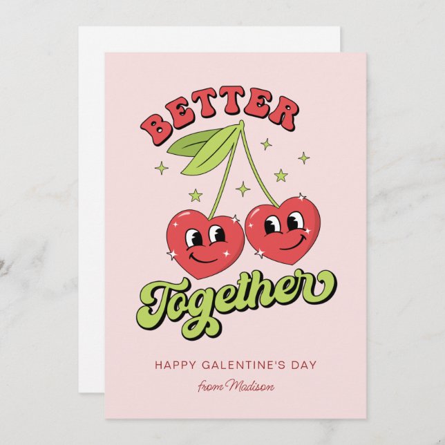Cute Cherry Hearts Friends Better Together Invitation (Front/Back)