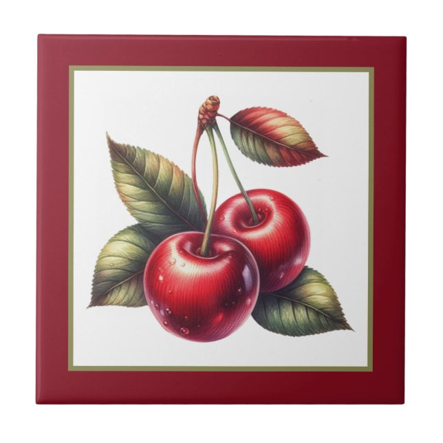 Cute cherry lovers kitchen tile (Front)