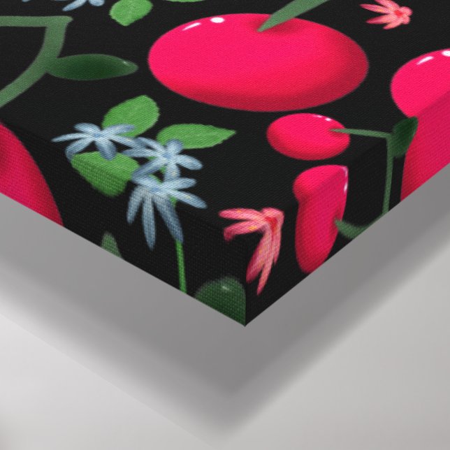 Cute Cherry Pattern Aesthetic | Red Cherry Seamles Canvas Print (Corner(Bottom))