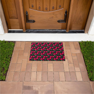 Cute Cherry Pattern Aesthetic   Red Cherry Seamles Doormat