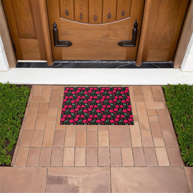 Cute Cherry Pattern Aesthetic | Red Cherry Seamles Doormat (Outdoor)