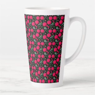 Cute Cherry Pattern Aesthetic   Red Cherry Seamles Latte Mug