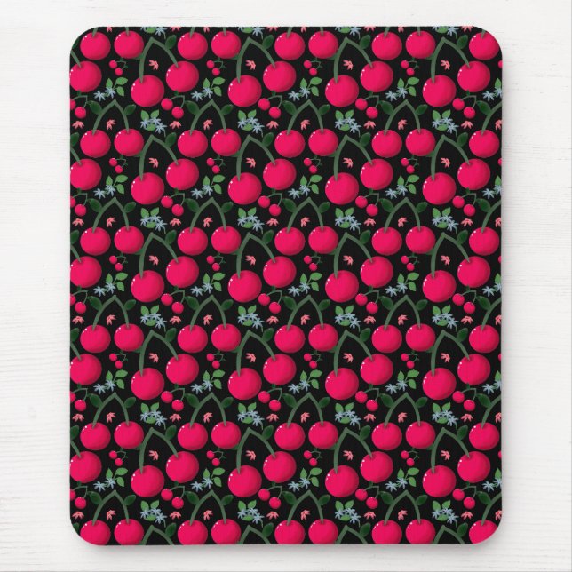 Cute Cherry Pattern Aesthetic | Red Cherry Seamles Mouse Pad (Front)